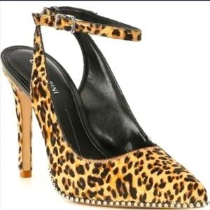 Gianni Bini Leopard Print Ankle-Strap Pointed Toe Heels